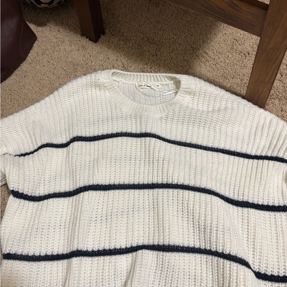 moon & madison Cream and Black Striped Crewneck Sweater